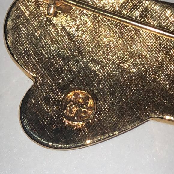 Angel Brand Vintage Gold Tone Black Enamel Rhinestone Brooch - Picture 6 of 6